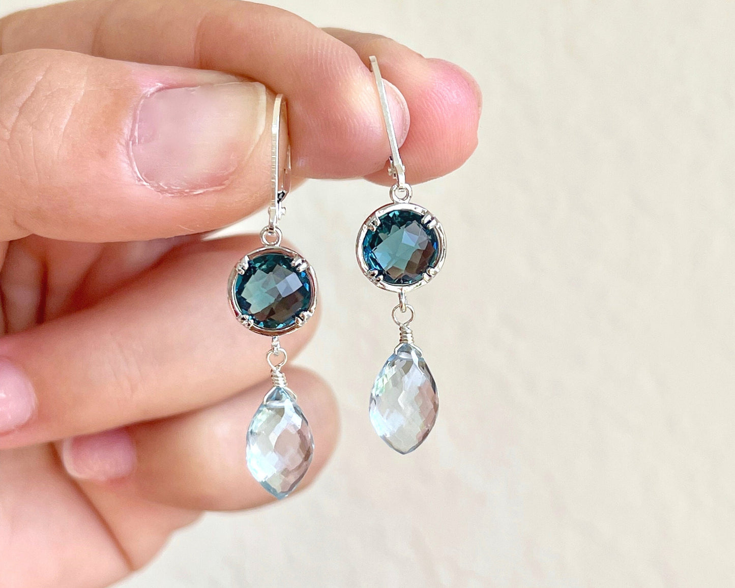 Aquamarine and Blue Topaz Earrings, March Birthstone