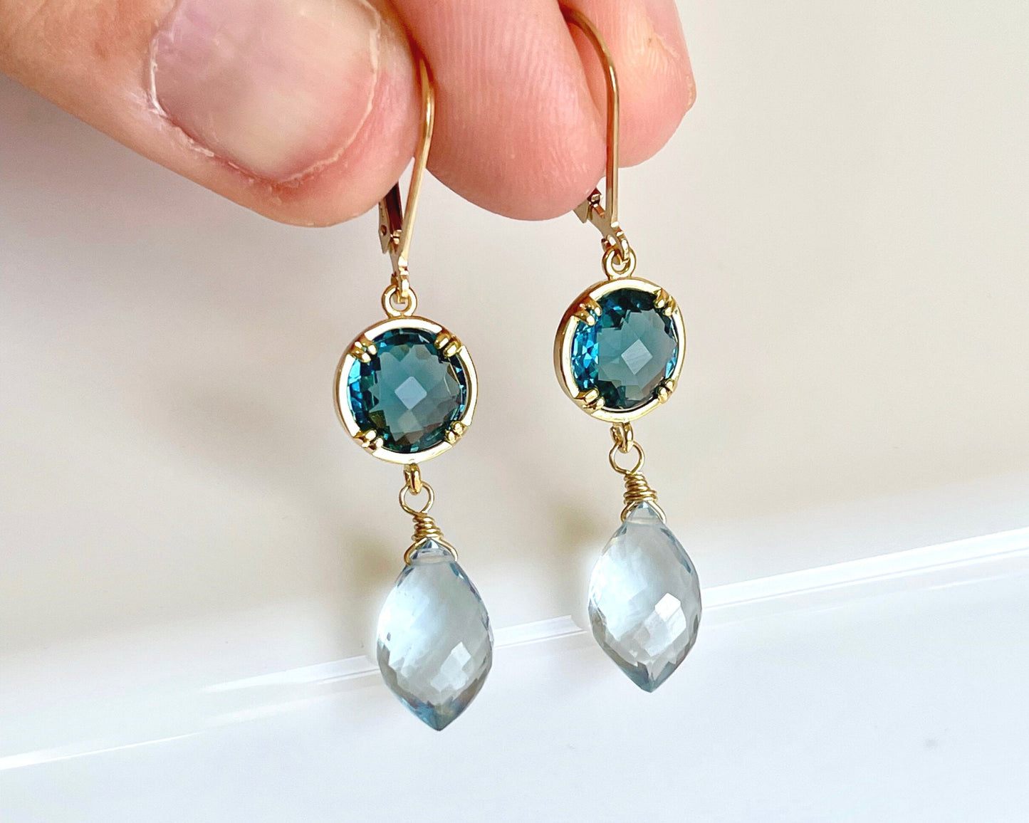 Aquamarine and Blue Topaz Earrings, March Birthstone