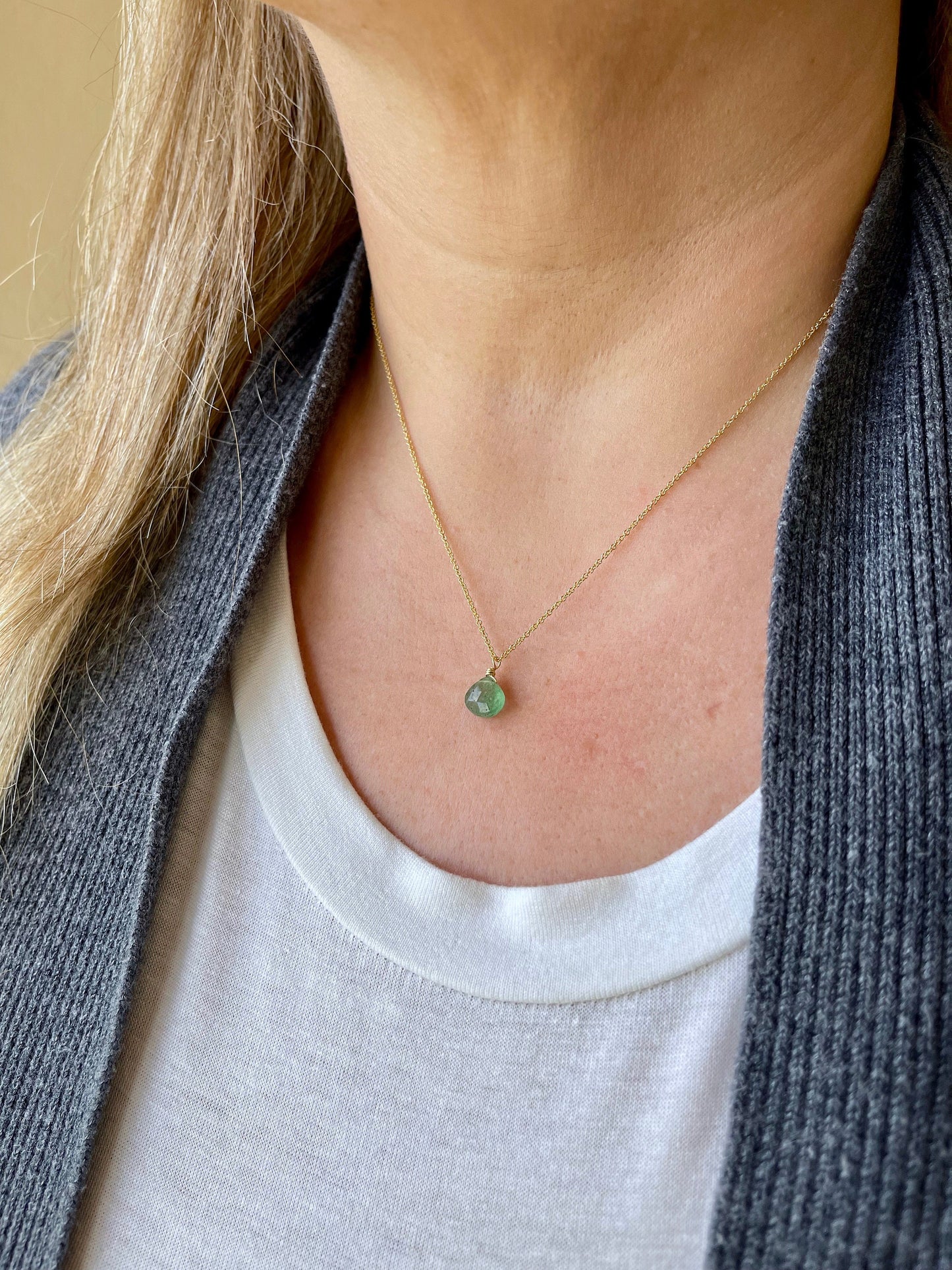 Strawberry  Minimalist Green Teardrop Pendant