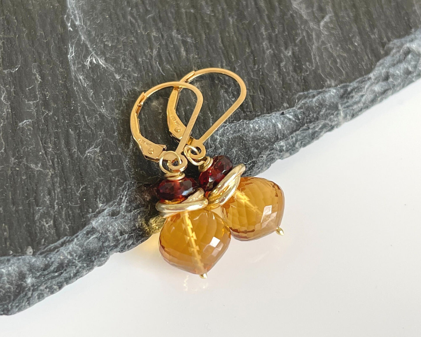 Yellow Topaz and Garnet Earrings