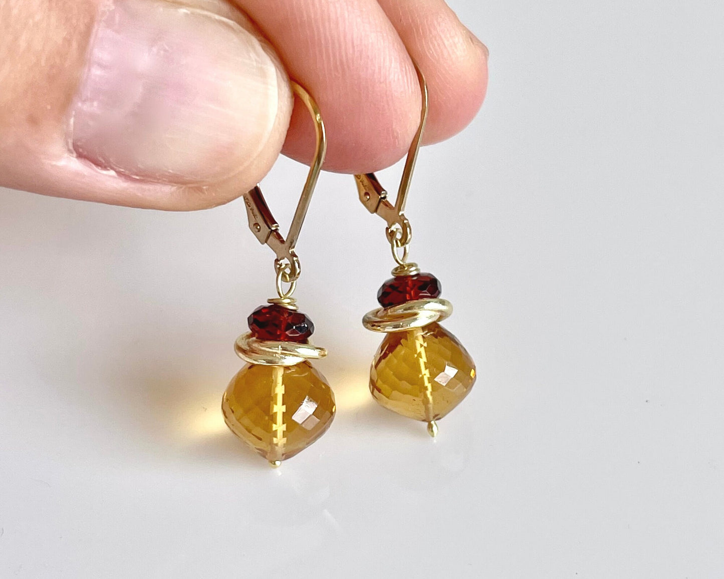 Yellow Topaz and Garnet Earrings