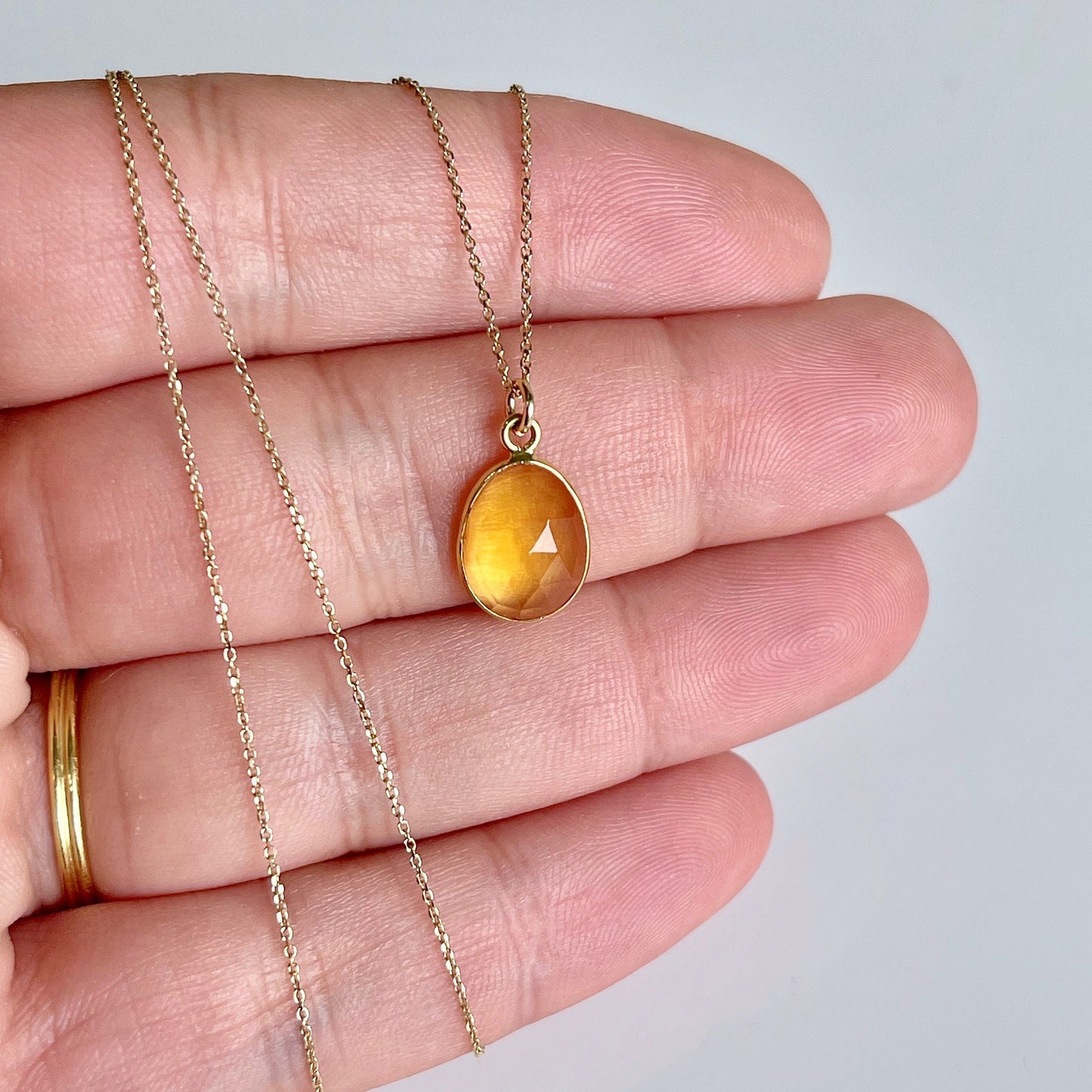 Citrine Necklace, Solid 14K Gold Necklace, Minimalist Yellow Oval Pendant