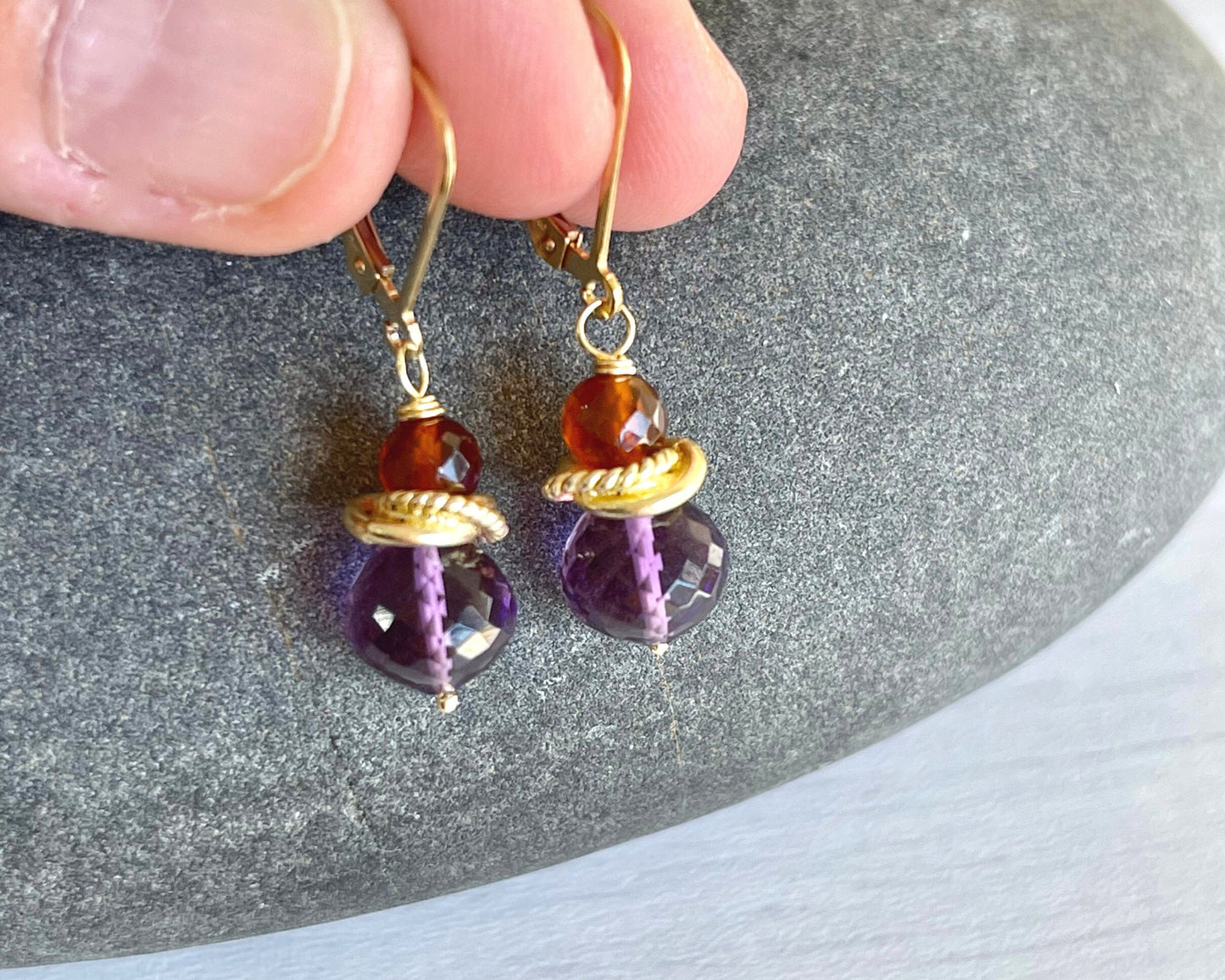 Amethyst and Hessonite Garnet Earrings