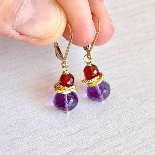 Amethyst and Hessonite Garnet Earrings