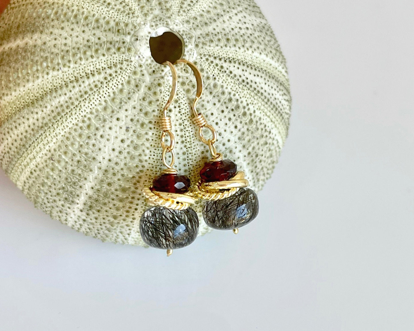 Rutilated Quartz and Garnet Earrings