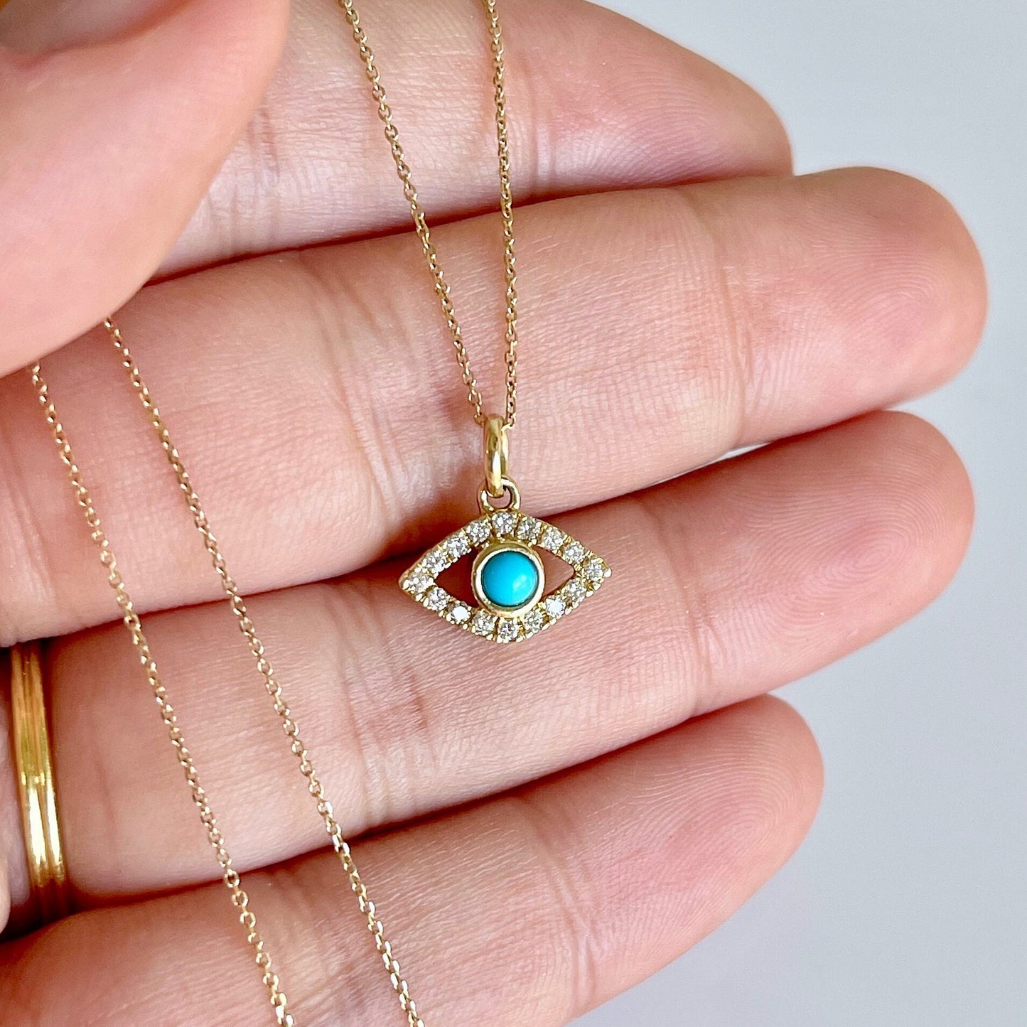 Tiny Diamond and Turquoise Protection Pendant