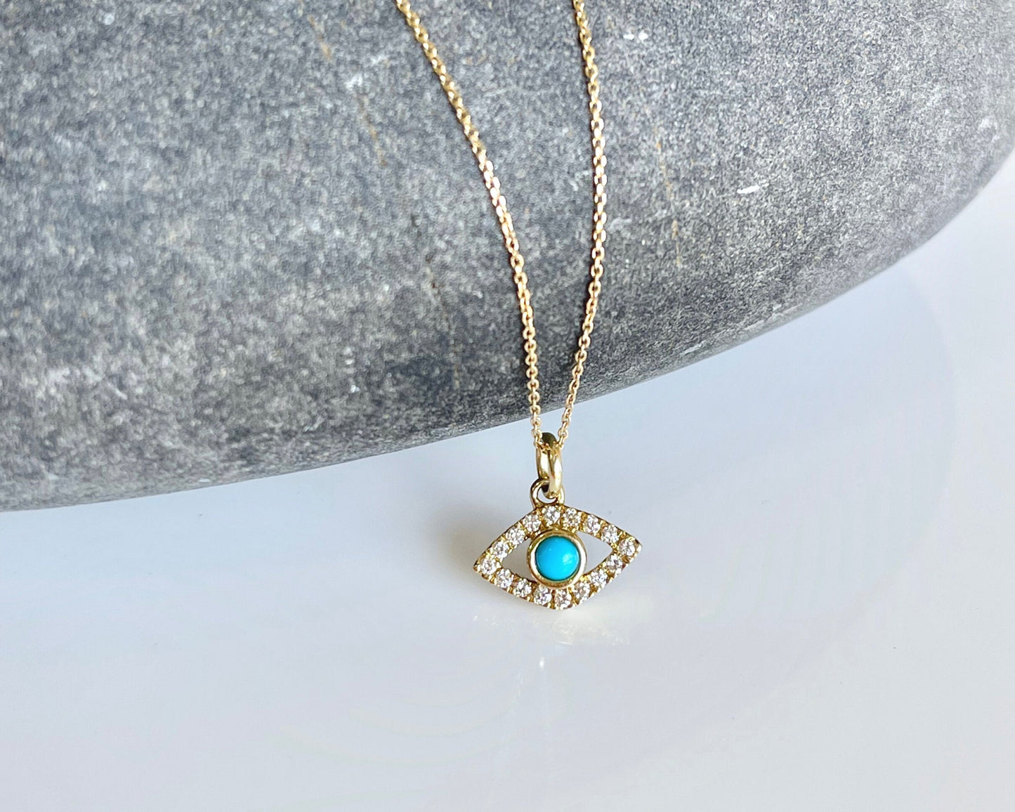 Tiny Diamond and Turquoise Protection Pendant