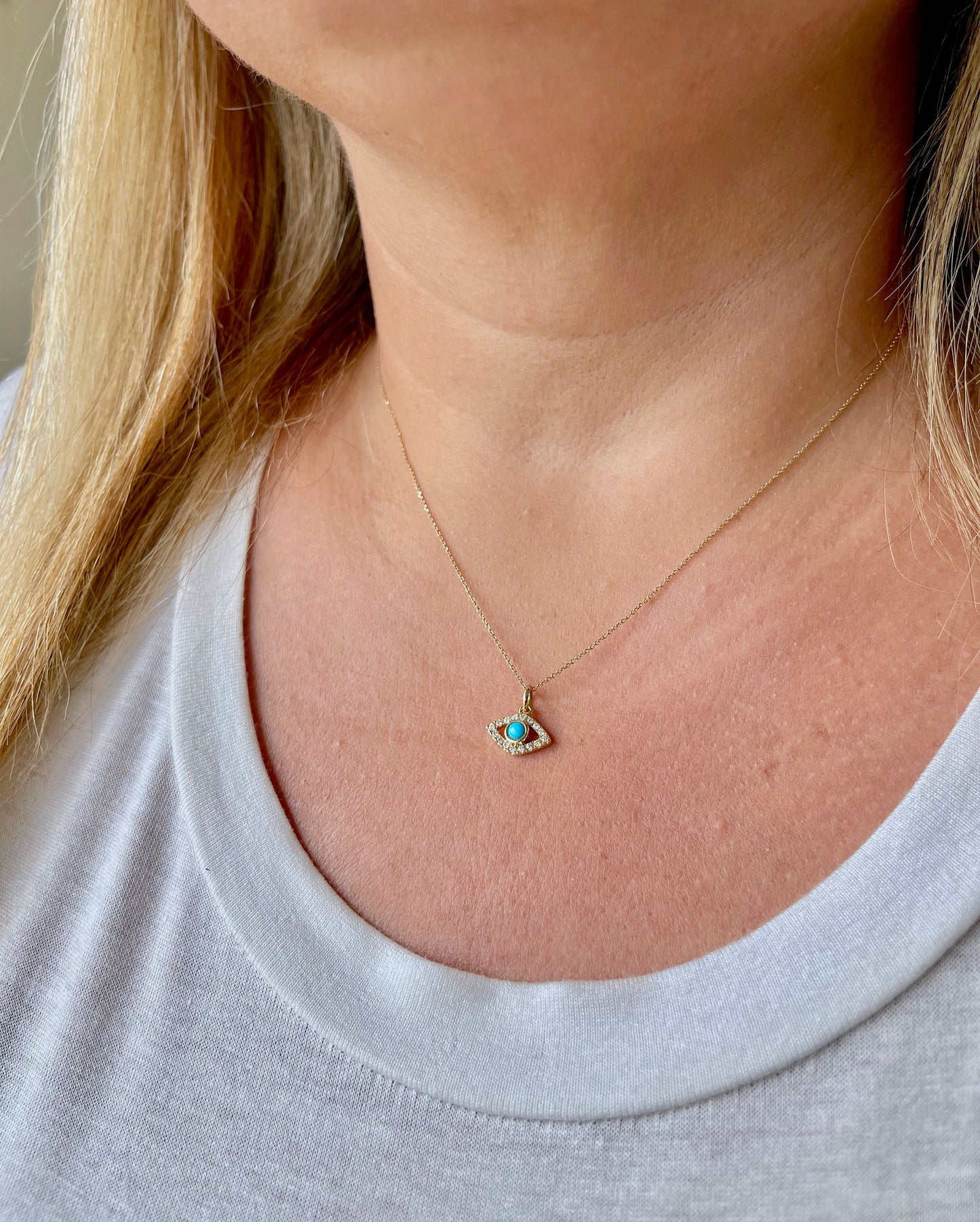 Tiny Diamond and Turquoise Protection Pendant