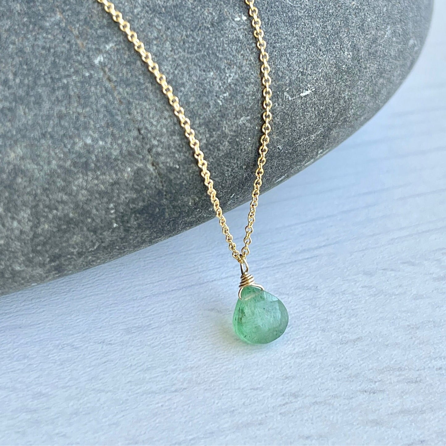 Strawberry  Minimalist Green Teardrop Pendant