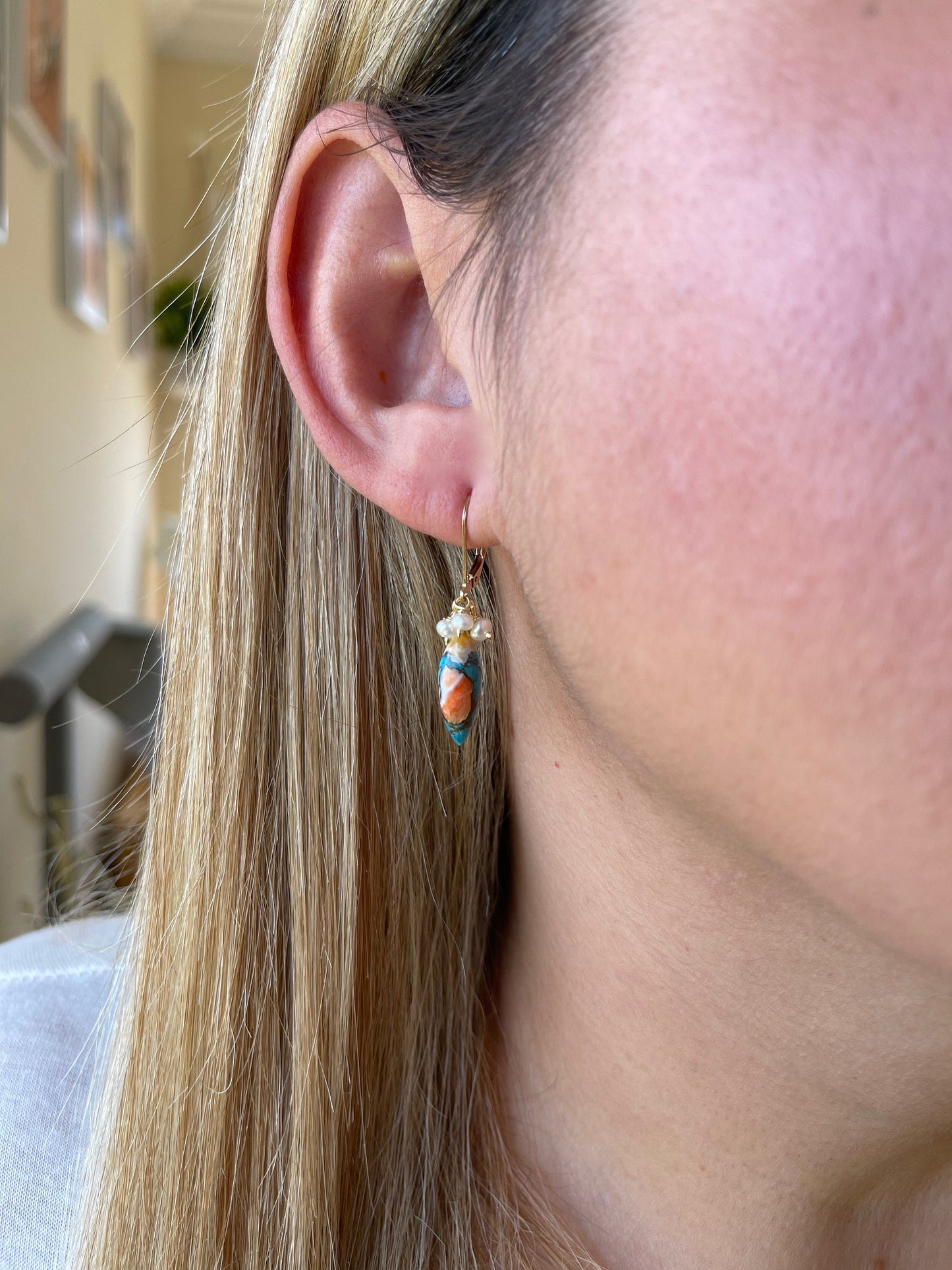 Oyster Turquoise and Pearl Earrings