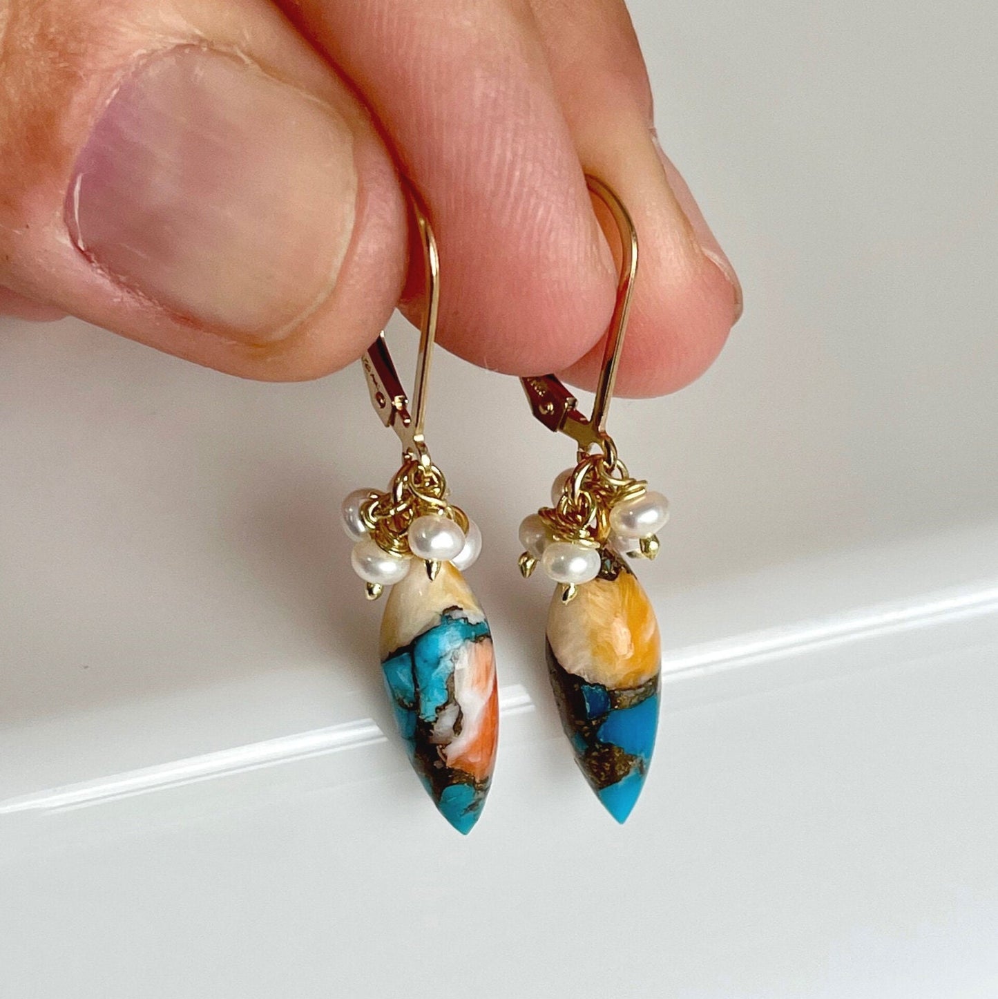 Oyster Turquoise and Pearl Earrings