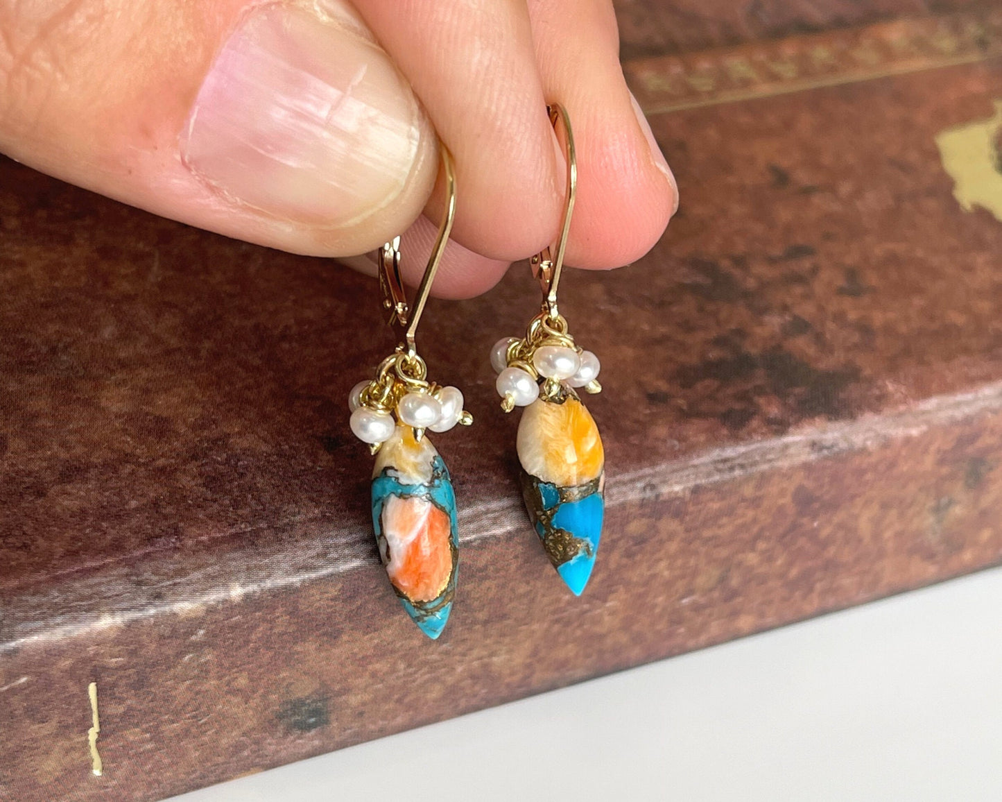 Oyster Turquoise and Pearl Earrings