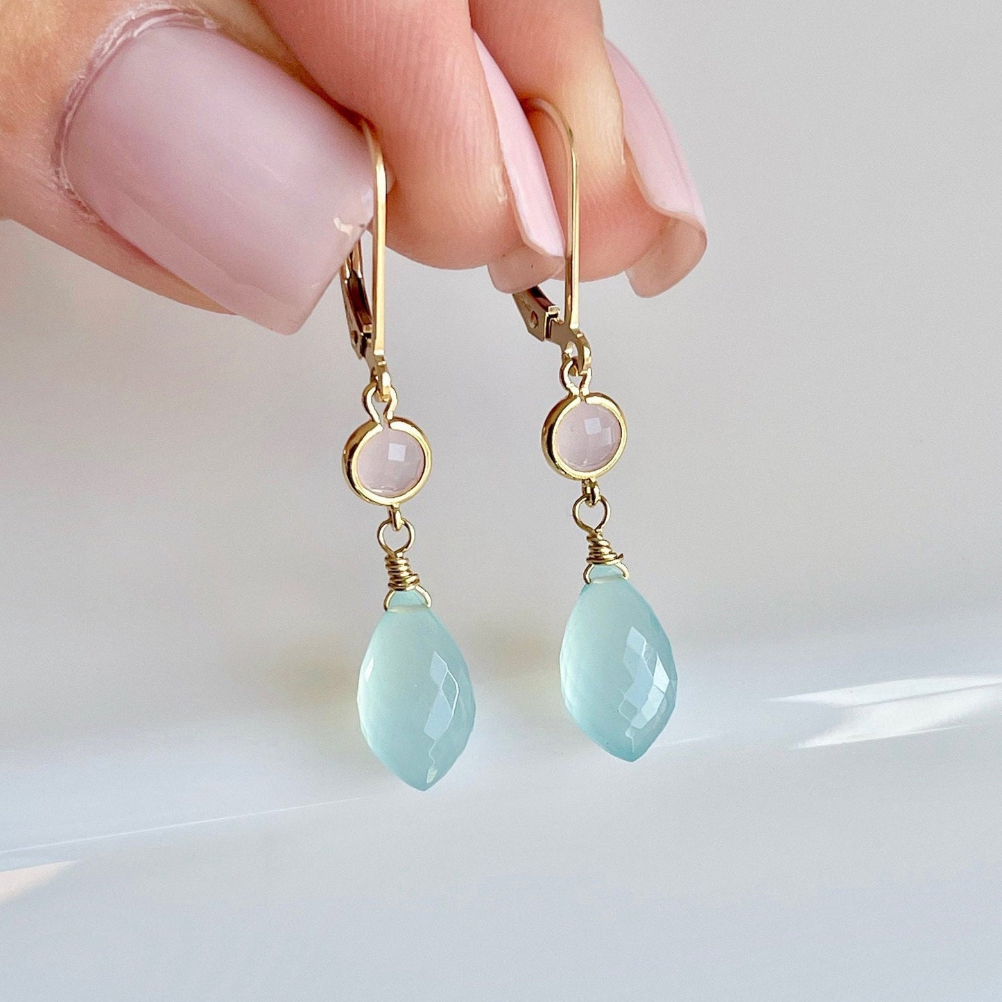 Chalcedony and Rose Quartz Earrings