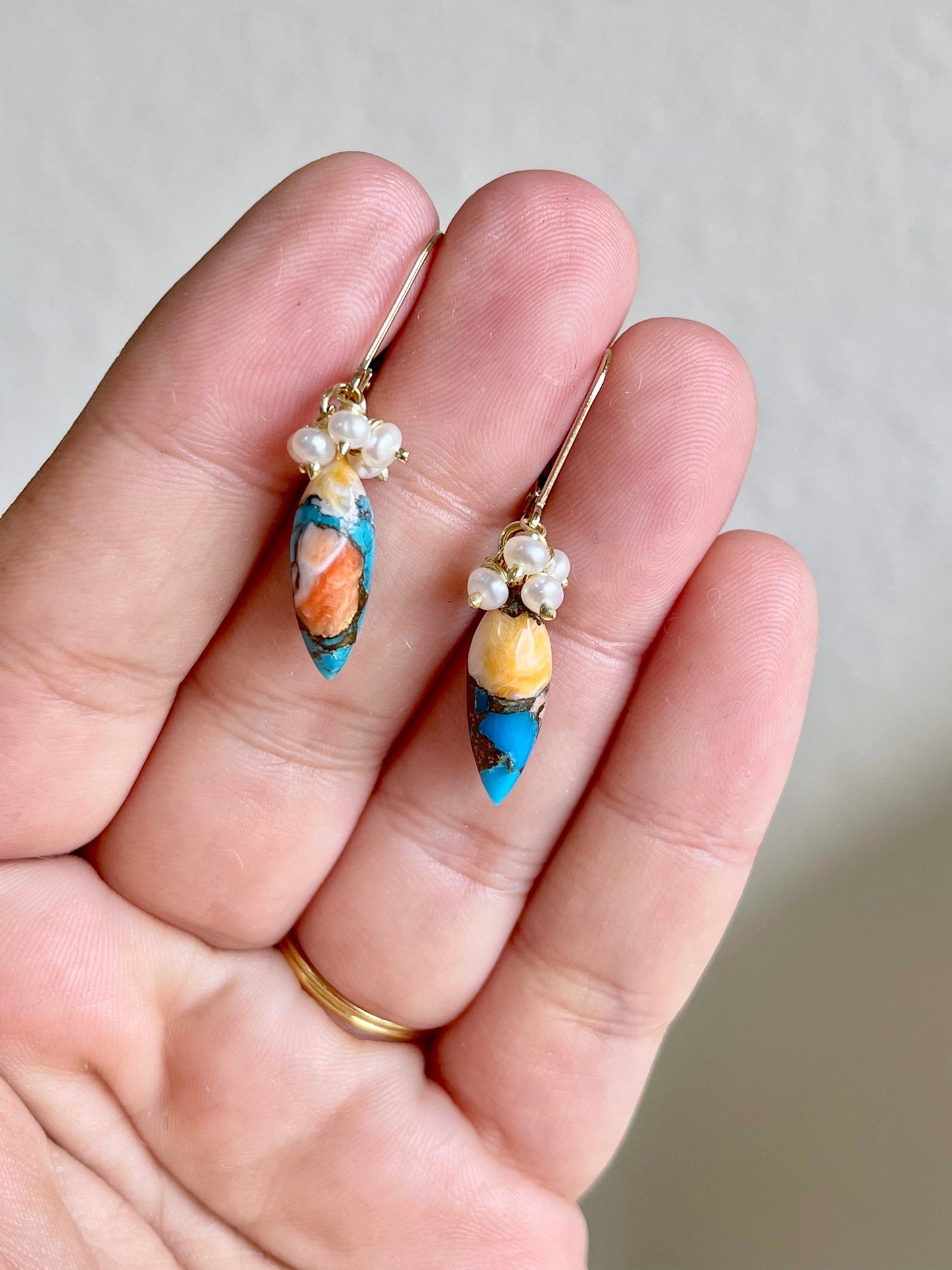 Oyster Turquoise and Pearl Earrings