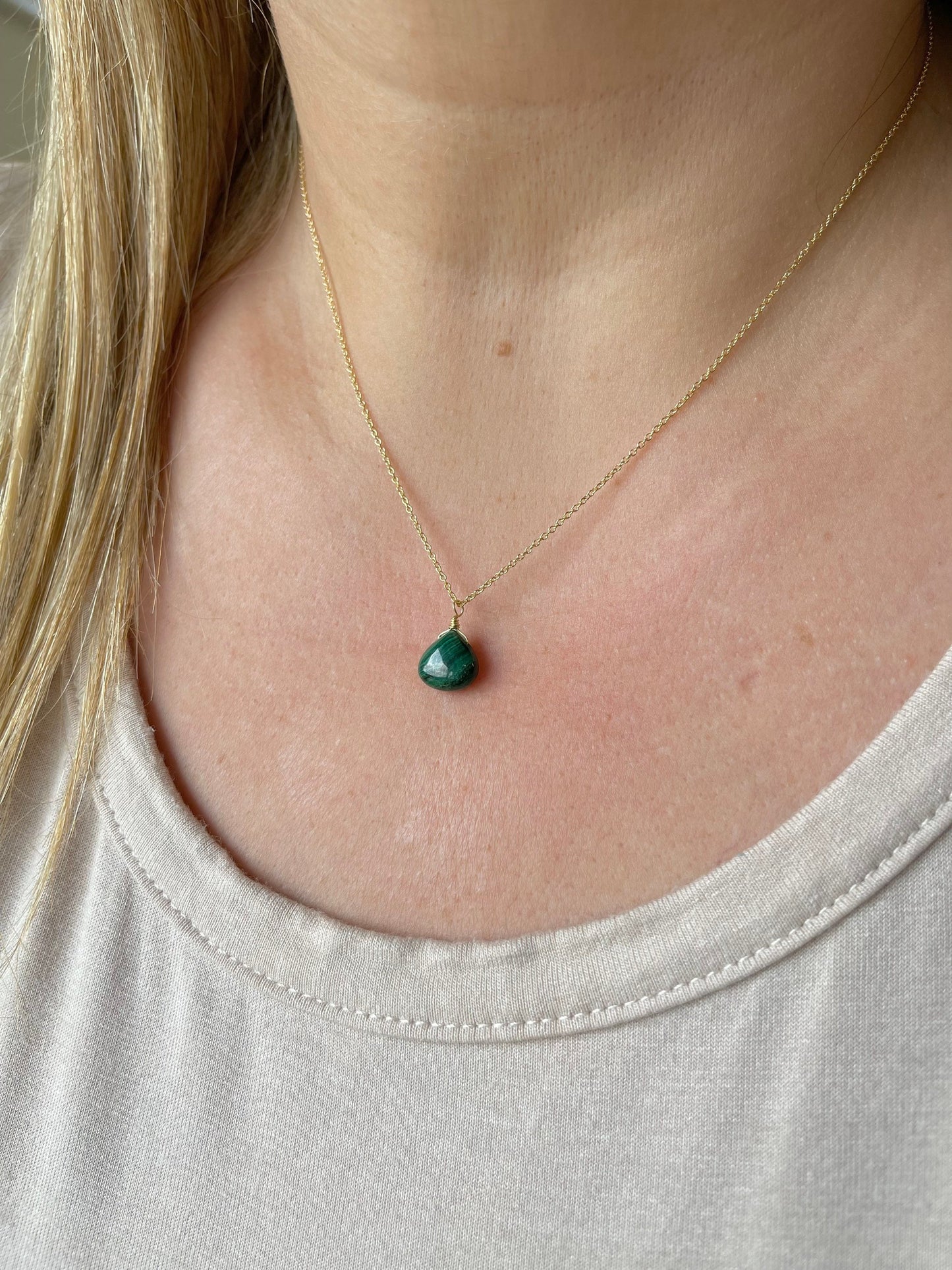 Malachite Teardrop Minimalist Necklace