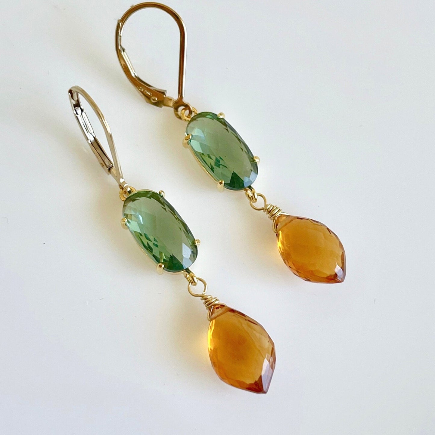 Green Topaz and Golden Citrine Statement Earrings