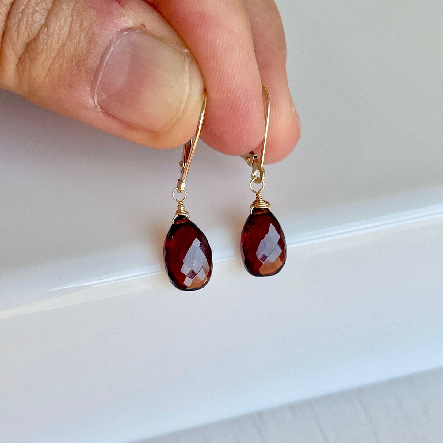 Garnet Teardrop Earrings- Solid 14k Gold