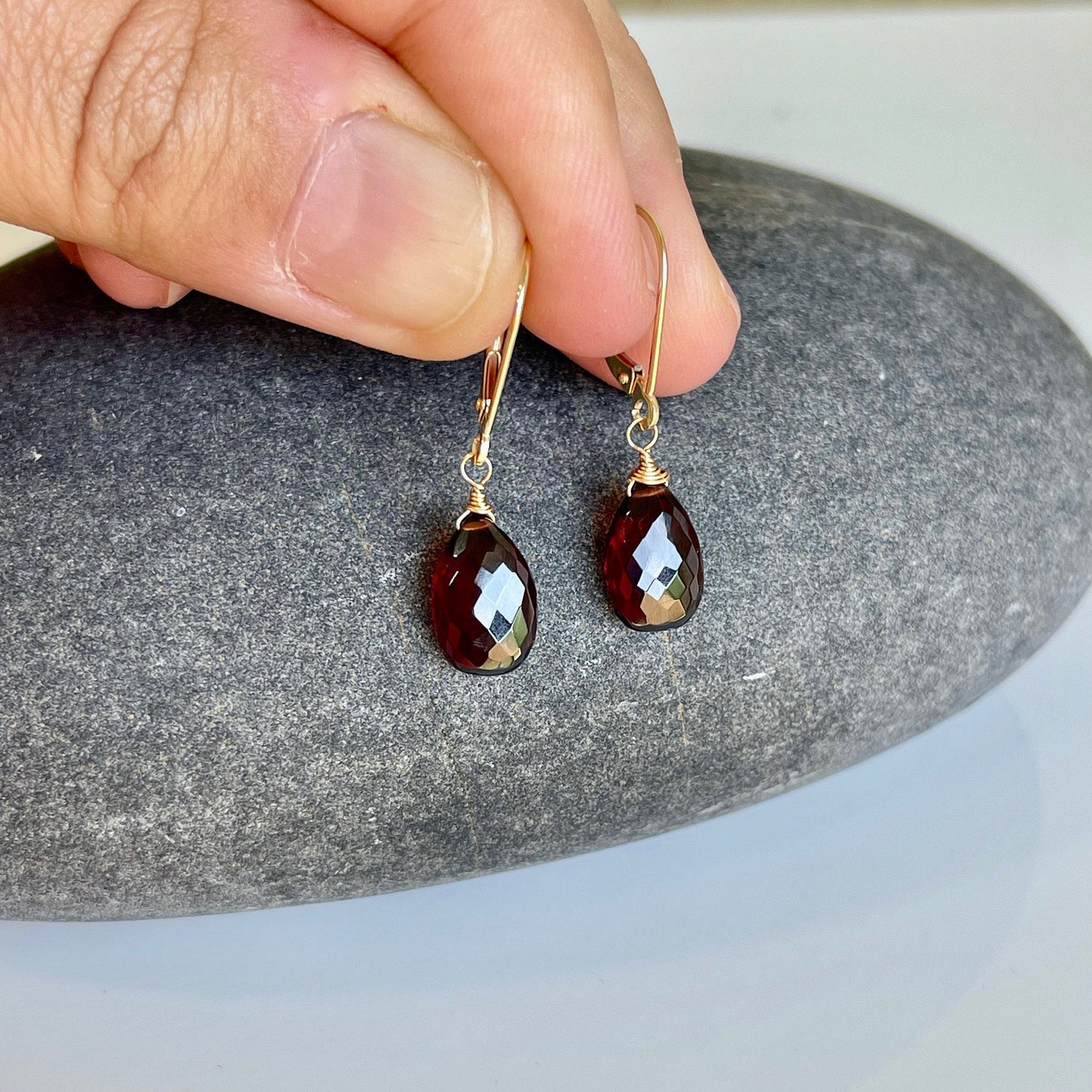 Garnet Teardrop Earrings- Solid 14k Gold