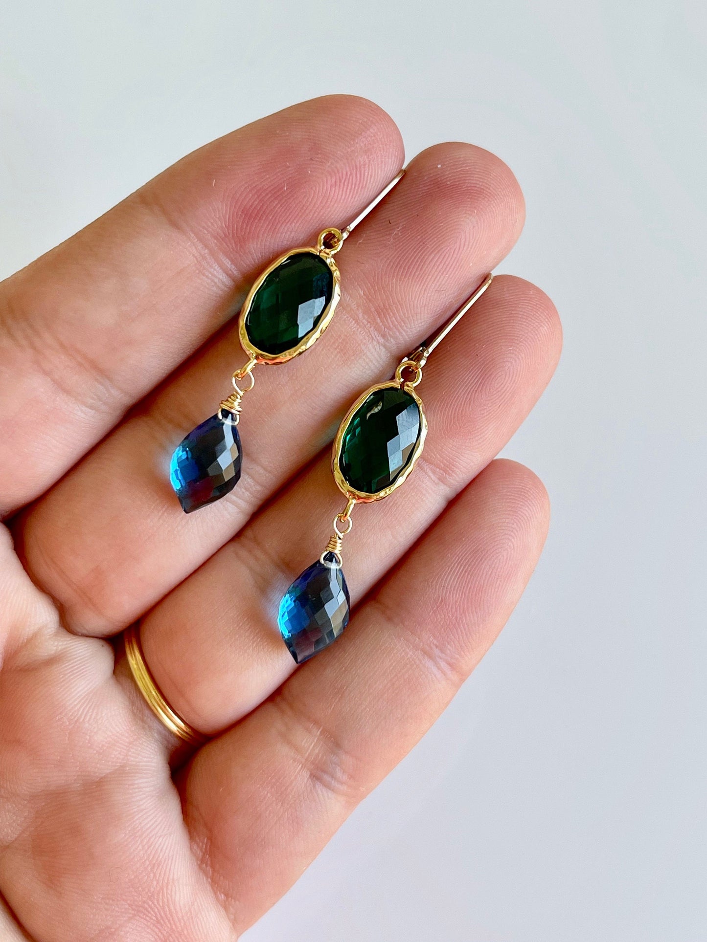 Emerald Quartz and Blue Topaz Earrings