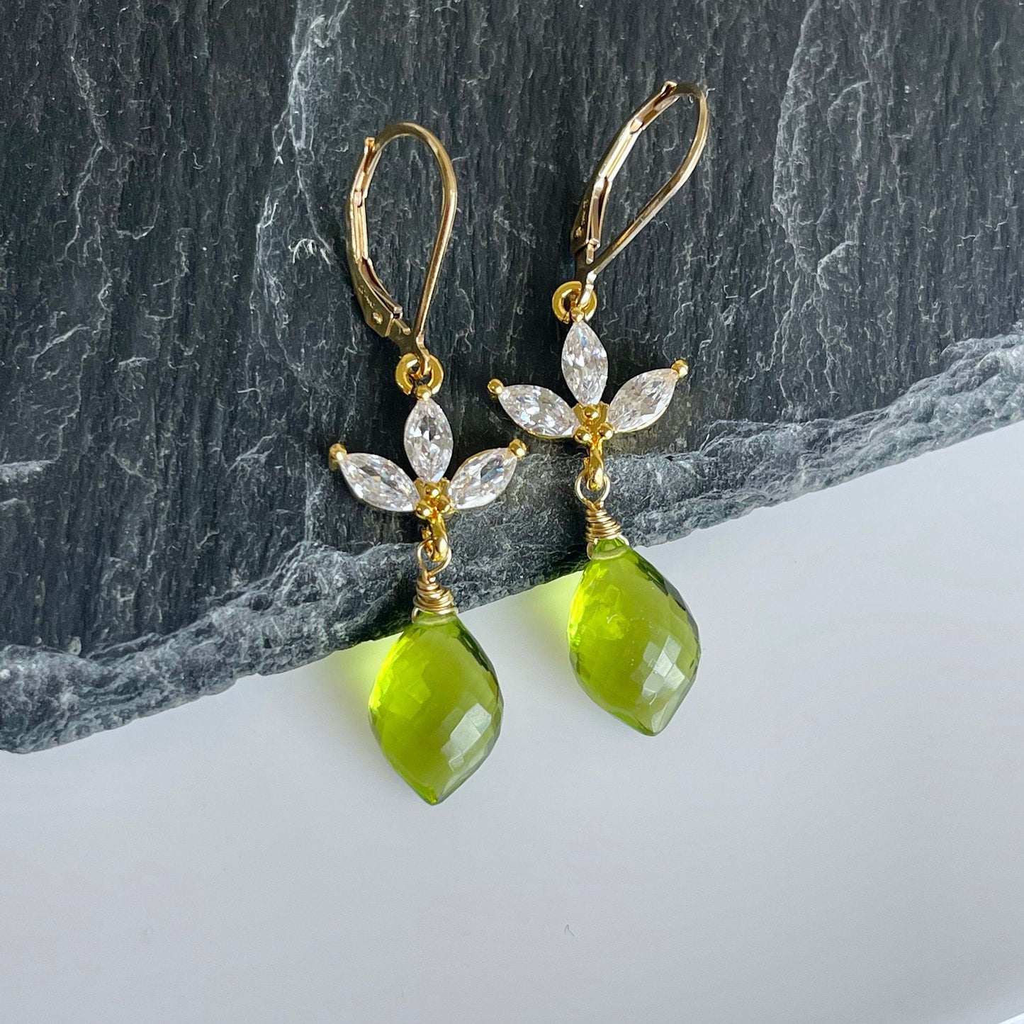 Lime Green Teardrop Flower Earrings