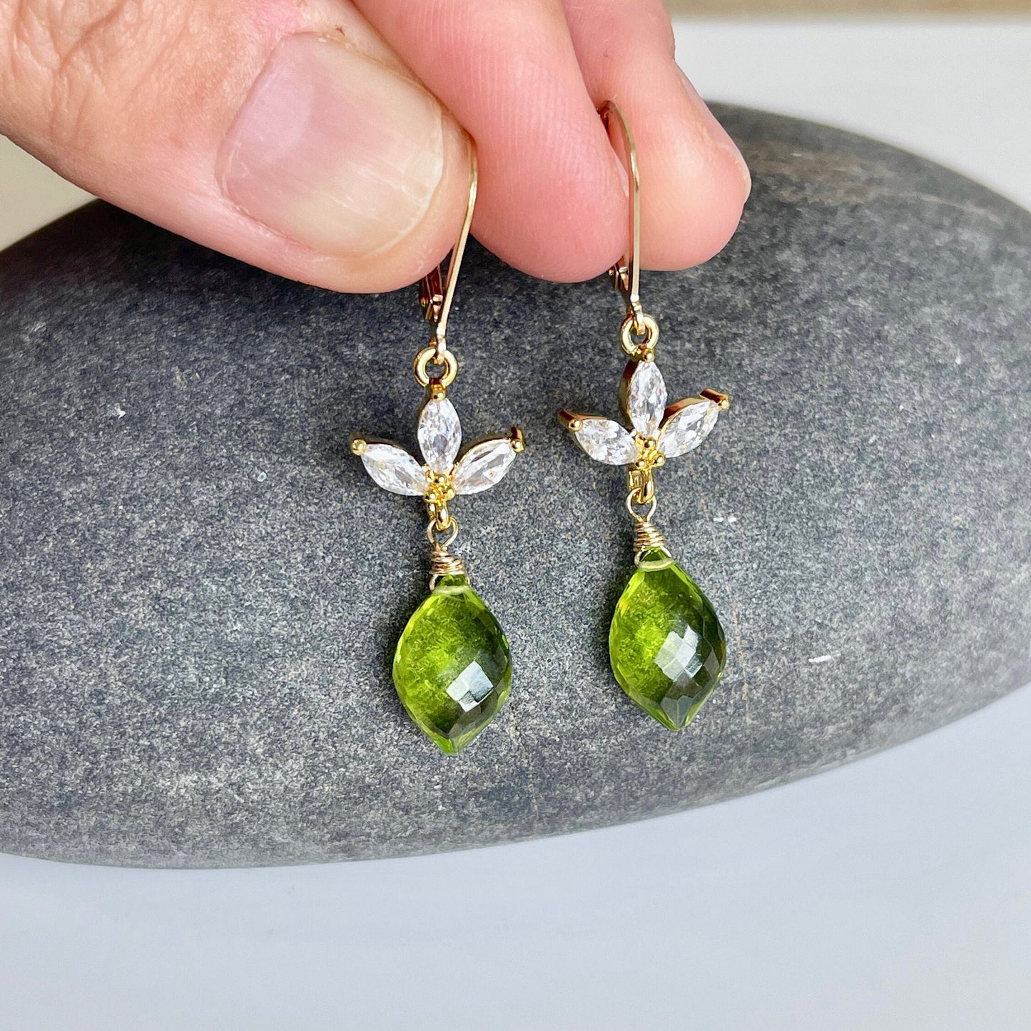 Lime Green Teardrop Flower Earrings