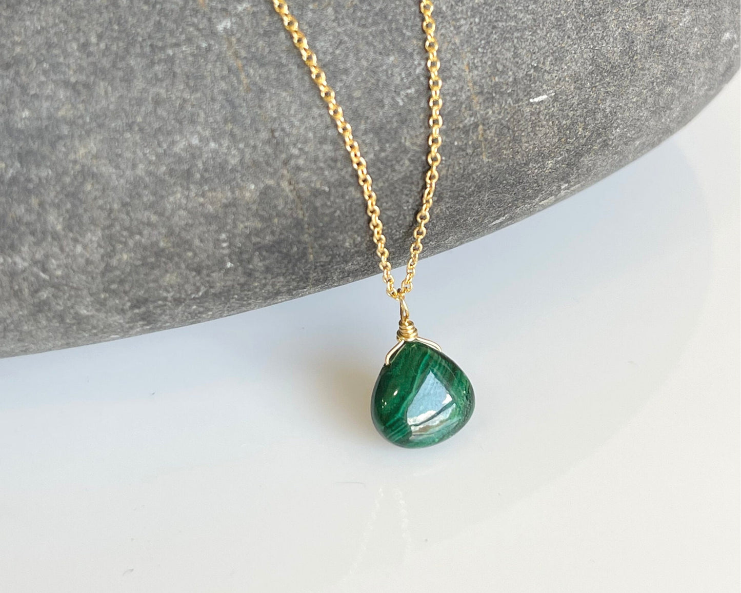 Malachite Teardrop Minimalist Necklace