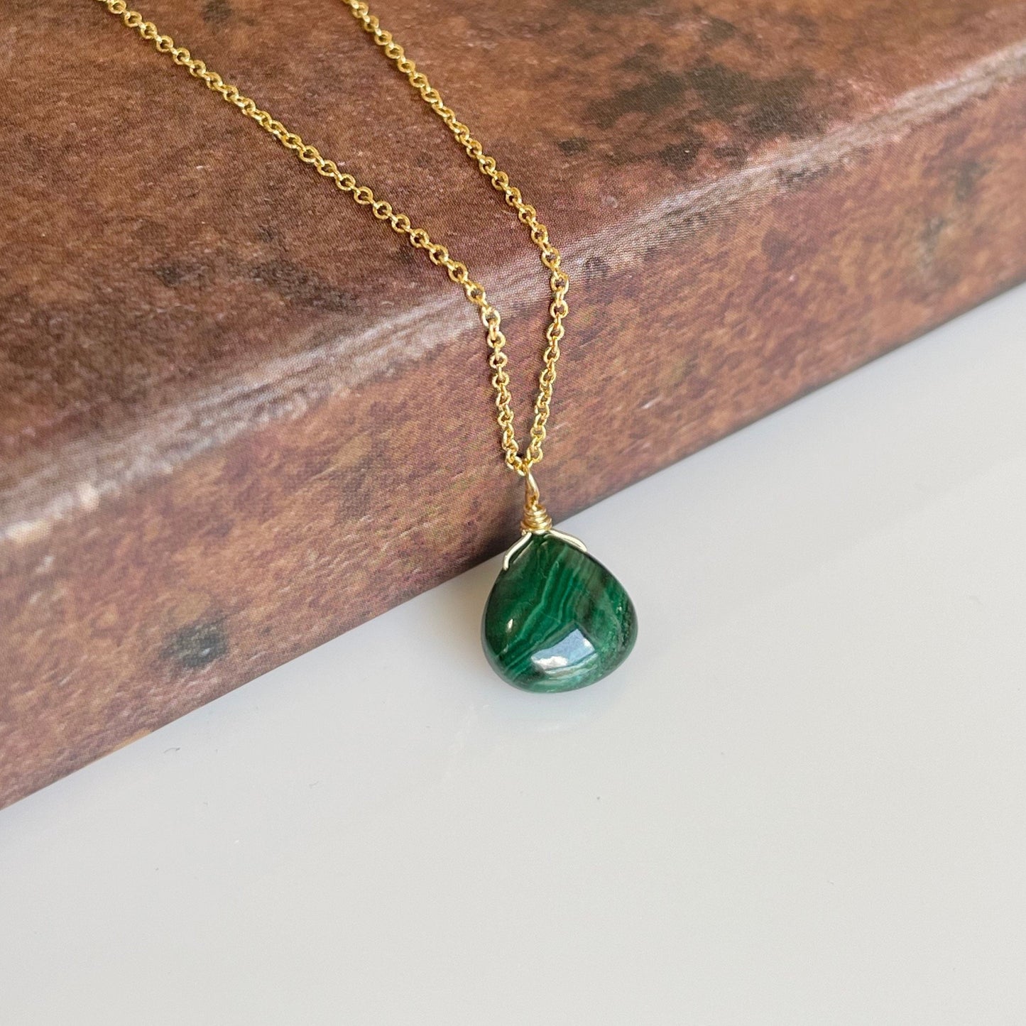 Malachite Teardrop Minimalist Necklace