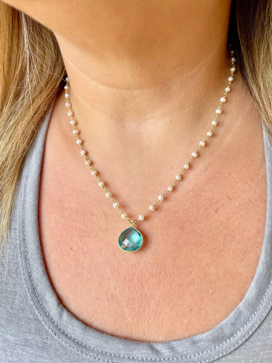 Aquamarine and Pearl Necklace