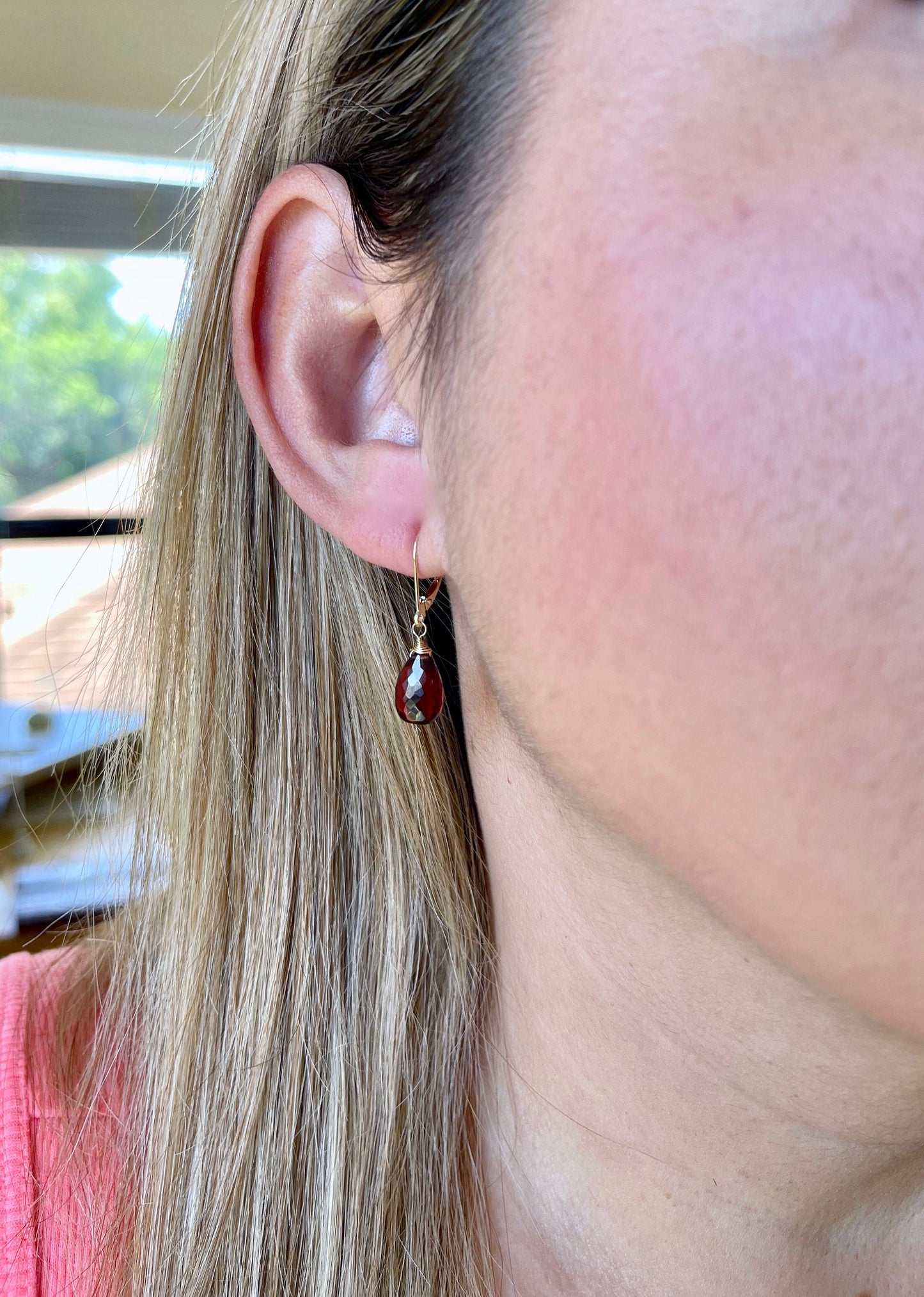 Garnet Teardrop Earrings- Solid 14k Gold