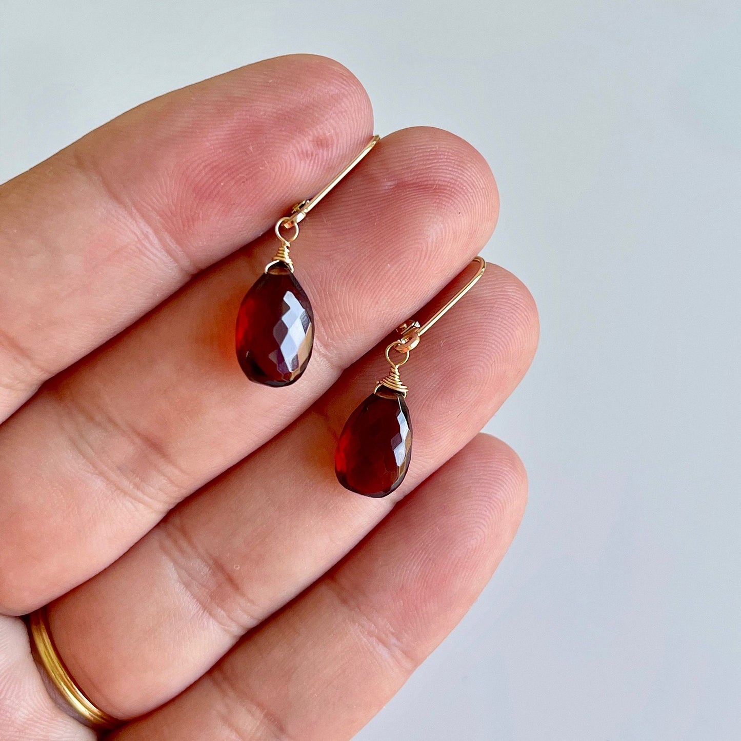 Garnet Teardrop Earrings- Solid 14k Gold