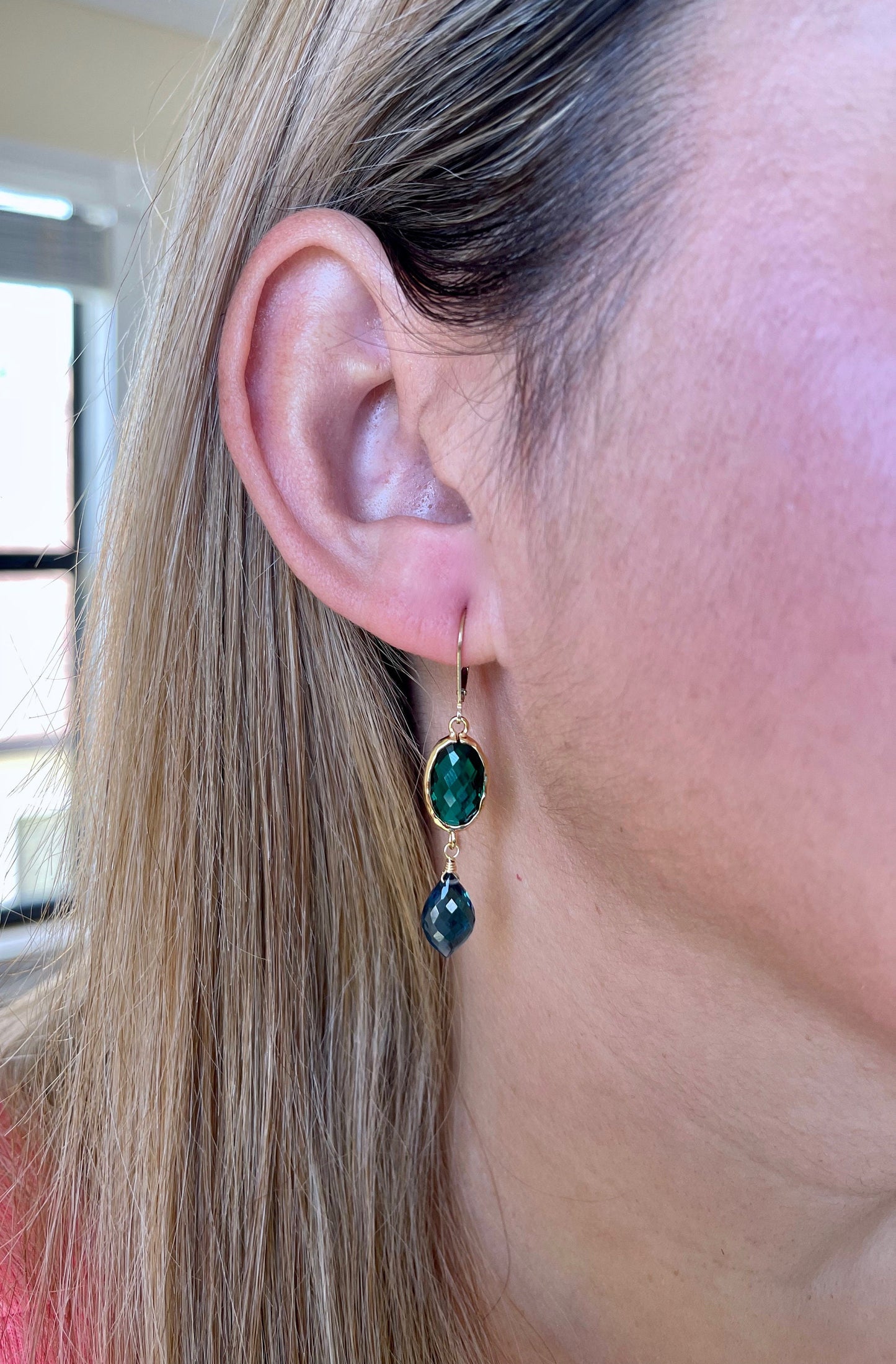 Emerald Quartz and Blue Topaz Earrings