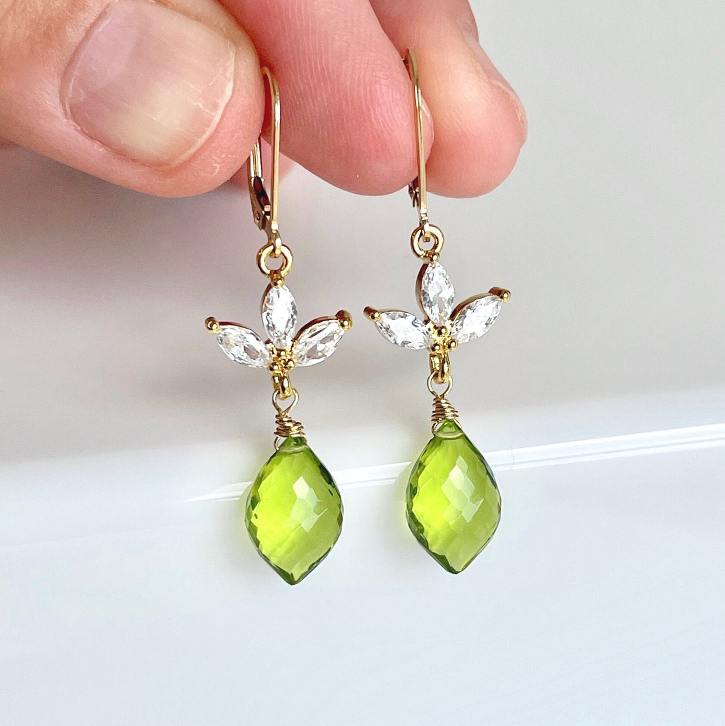 Lime Green Teardrop Flower Earrings