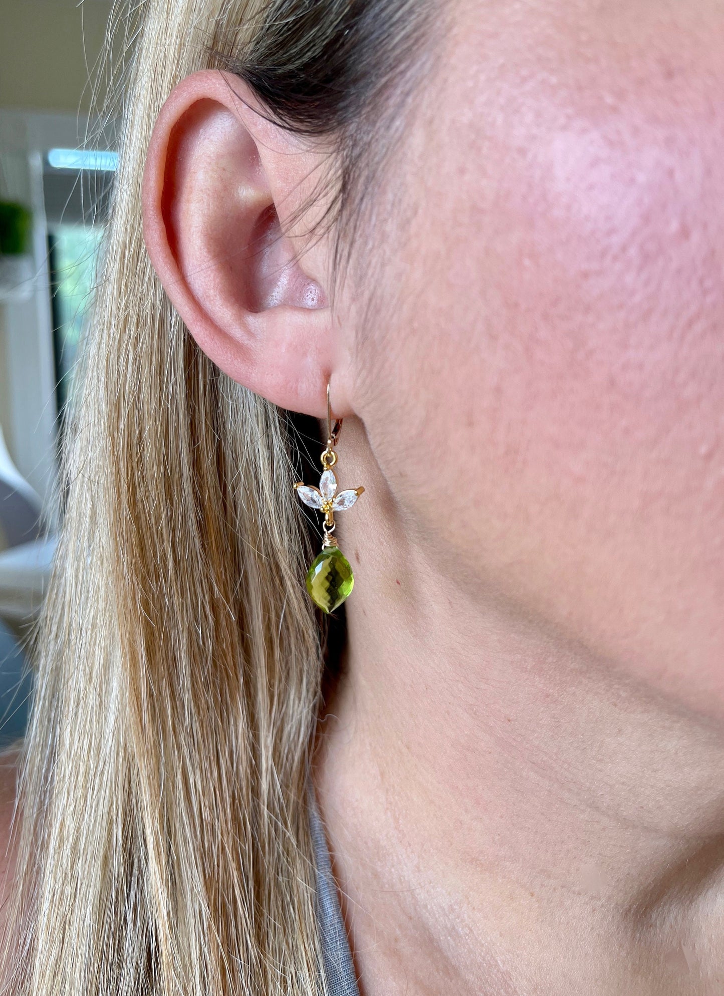 Lime Green Teardrop Flower Earrings