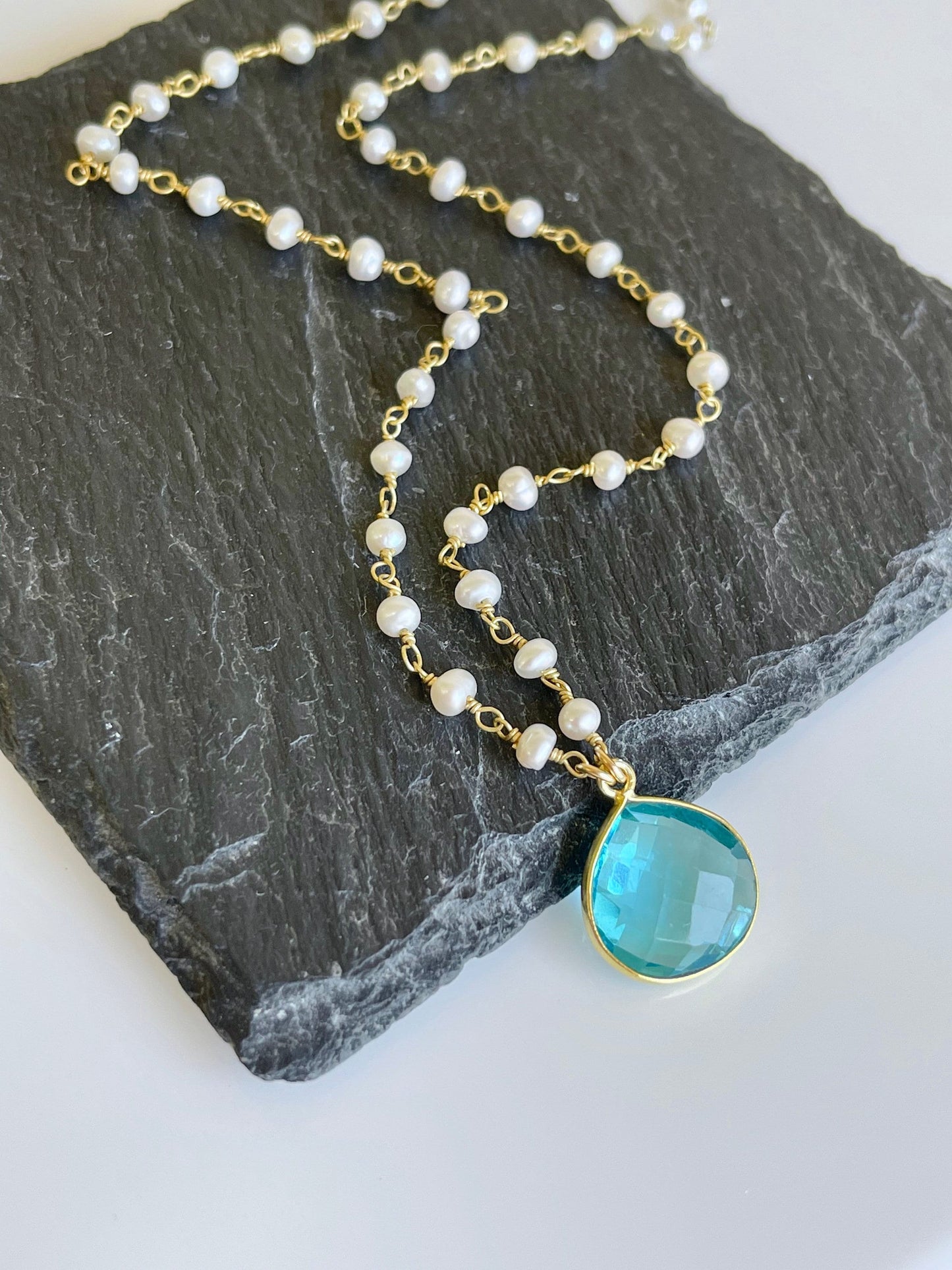 Aquamarine and Pearl Necklace