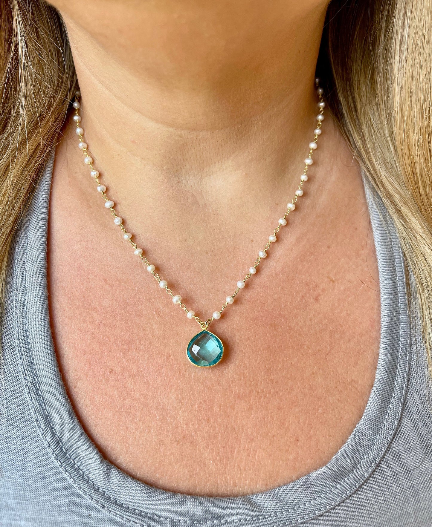 Aquamarine and Pearl Necklace